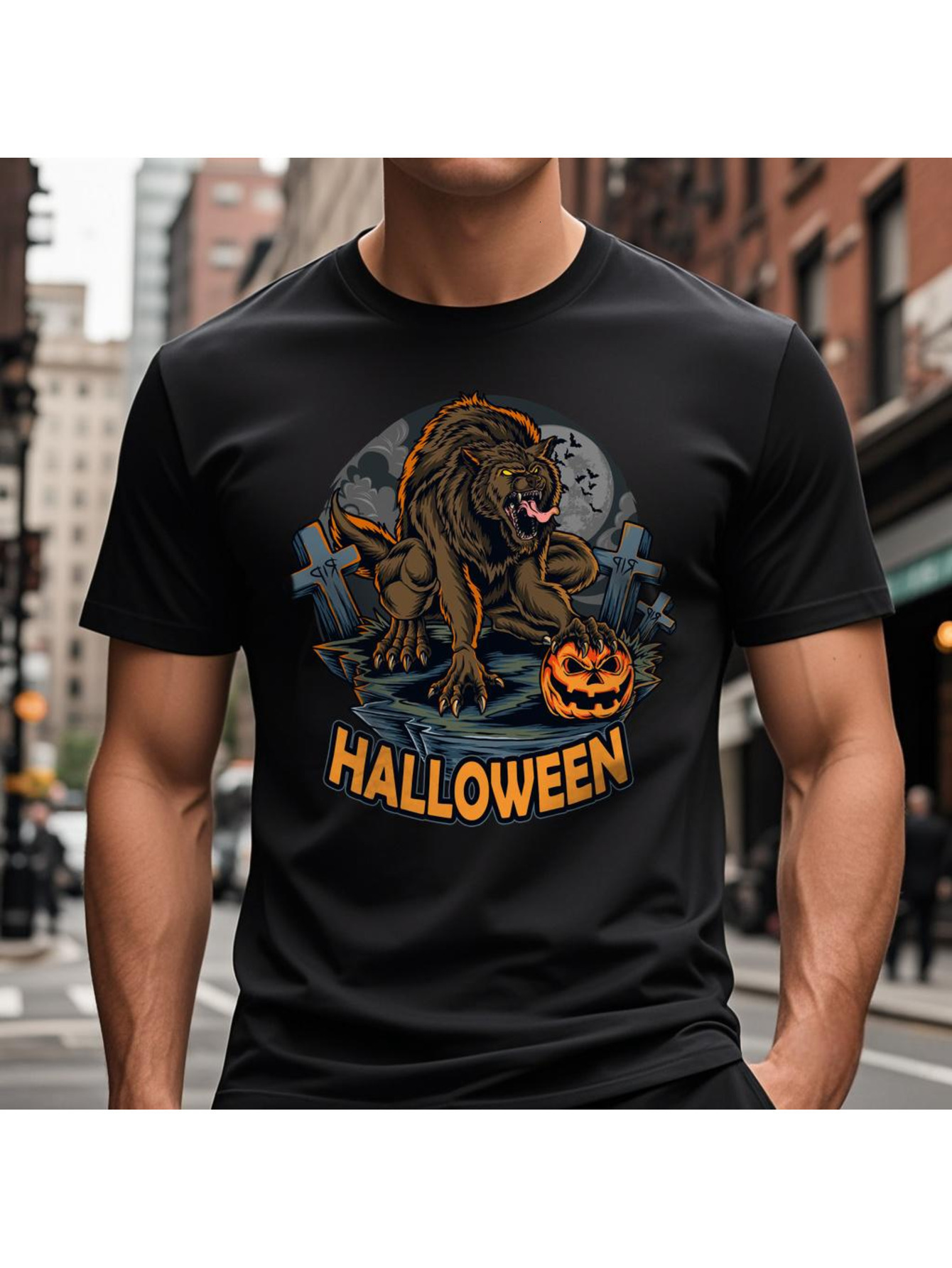 VogueEpoch Round collar 180g Cotton T Shirts Men S-3XL Adult White Short sleeve Graphics black Halloween Wed 3f