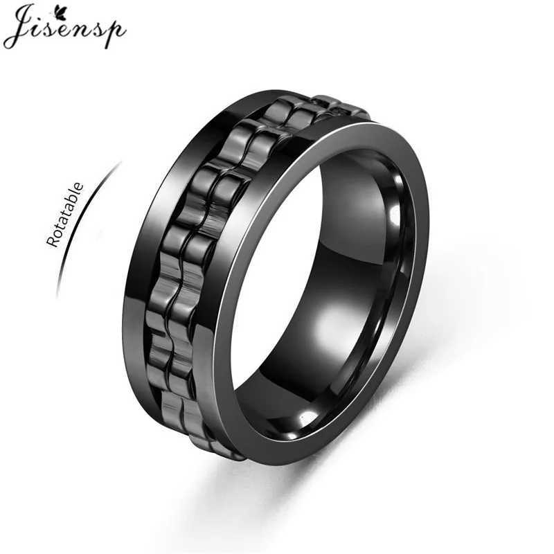 Anti Stress Rotatable Gear Chain Stainless Steel Ring for Men Punk Black Anxiety Spinner Fidget Rings Rock Biker Jewelry Gifts S250716