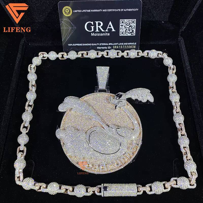 Luxury TwoTone 10mm Bead Ball Chain Rapper Necklace Rose Gold Mens Hip Hop Jewelry 925 Silver Iced VVS Moissanite Diamond Gift