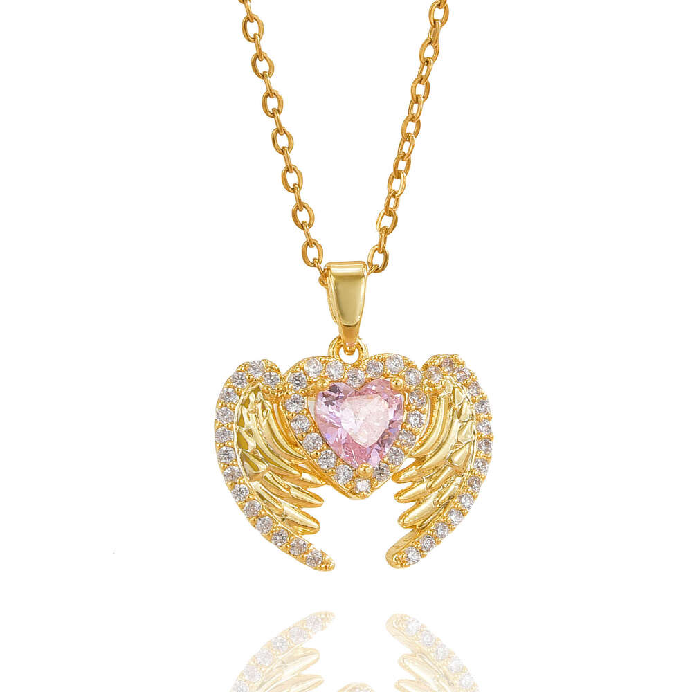 Creative Zircon Inlaid Wings Pendant Titanium Steel Necklace Ins Trend Guardian Heart Elegant Collarbone Chain D8c