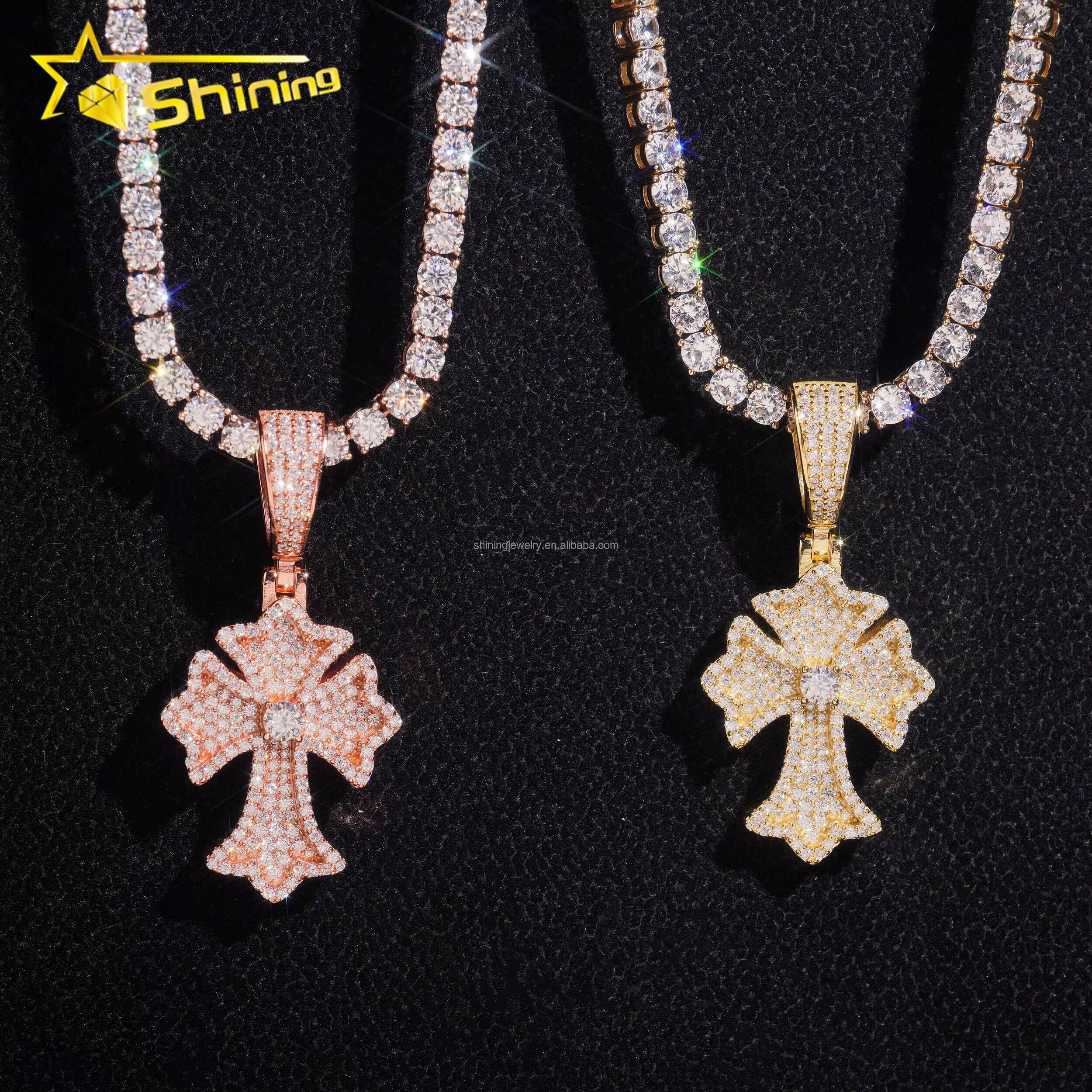 Bulk Stock GRA Certificate Hip Hop Fashion Man Stylish Rapper Jewelry VVS Moissanite Diamond S925 Silver Cross Pendant Necklace