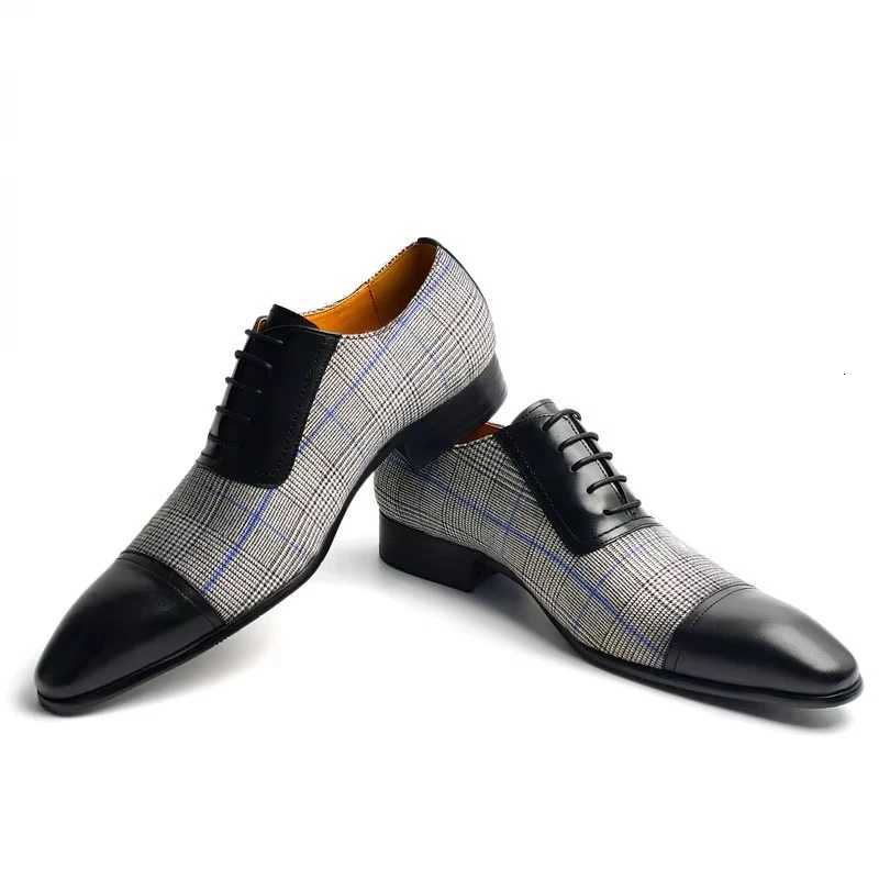 Mens Oxford Dress Shoes Denim Cow Leather Upper Pointed Toe Business Formal Shoes Lace-Up Classic Mens Footwear for Weddings and Offices W250716