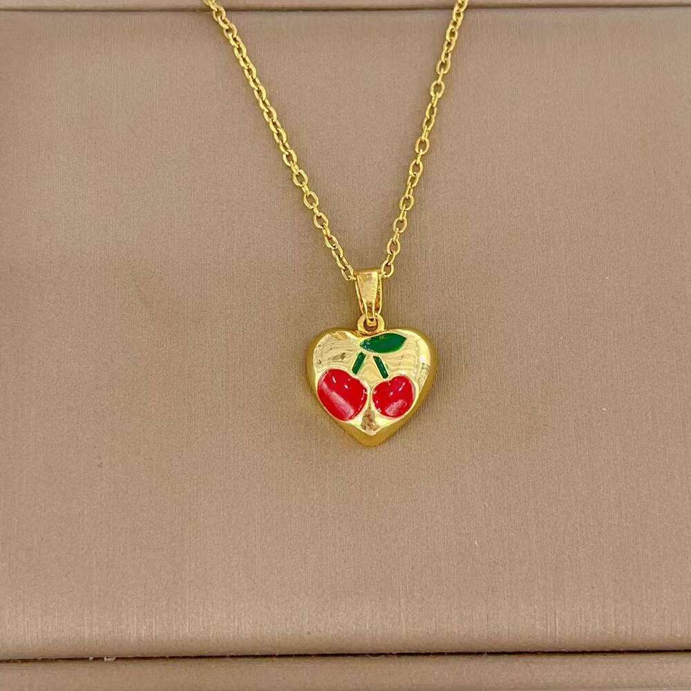 For Women Korean Version Cherry Necklace Ins Niche Design Sense Simple Internet Celebrity Same Style Titanium Steel Collarbone Chain 672