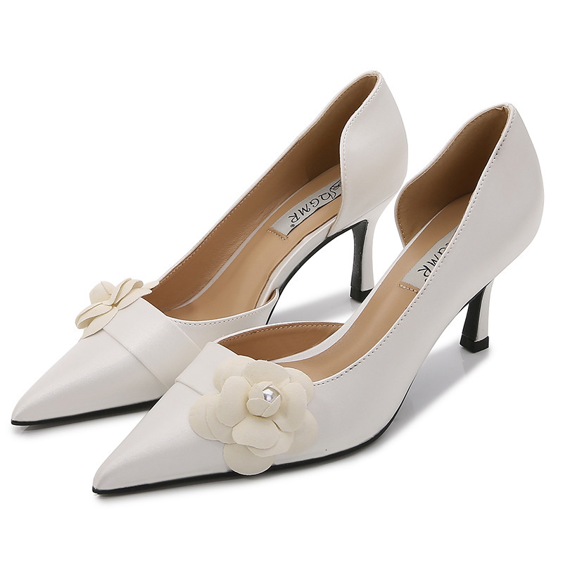 Premium Selection Huidong County Stiletto Heel Sandals for Women 2023 Fairy Style French Design Camellia White Wedding Satin Single Shoes ddmysaturn