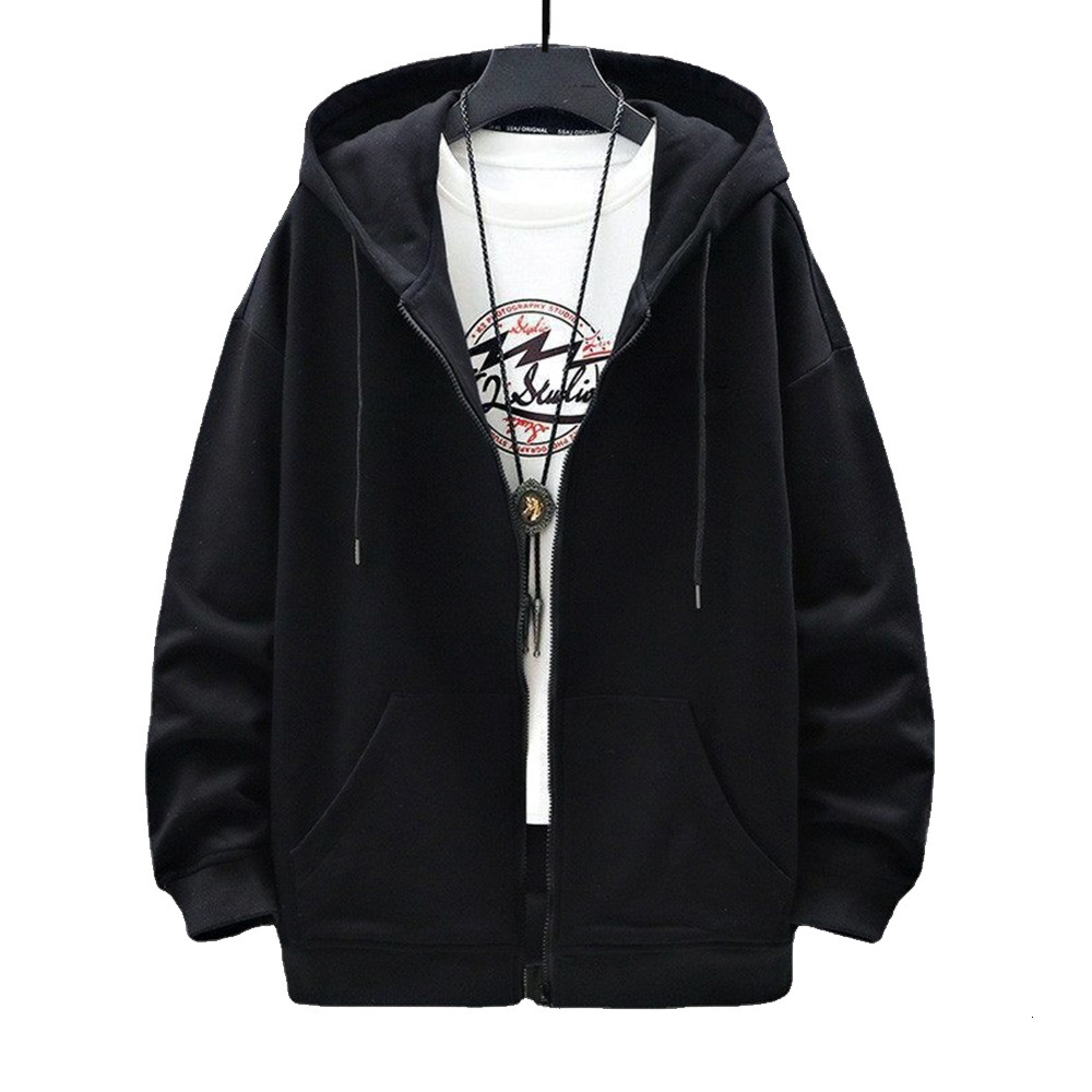 US Size Zipper Autumn Hooded Sweatshirt Men's Hoodie Cardigan Solid Color Classic Jacket