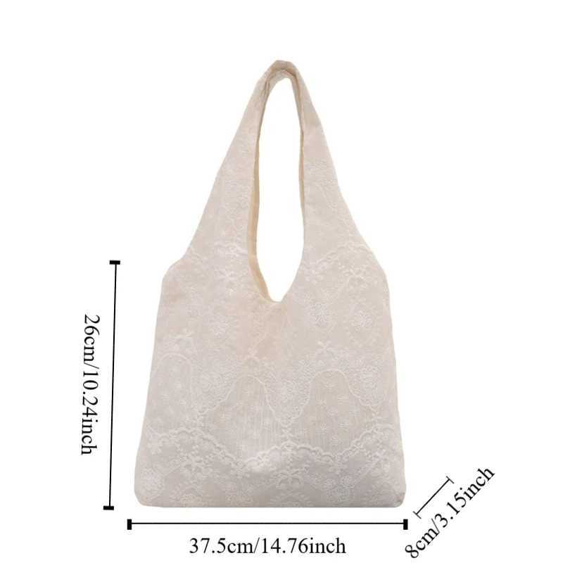 Shopping Tote Bag Lace Shoulder Bag With Ribbon Korean Style Simple Canvas Handbag Cloth Simple Large Capacity Bag Daily
