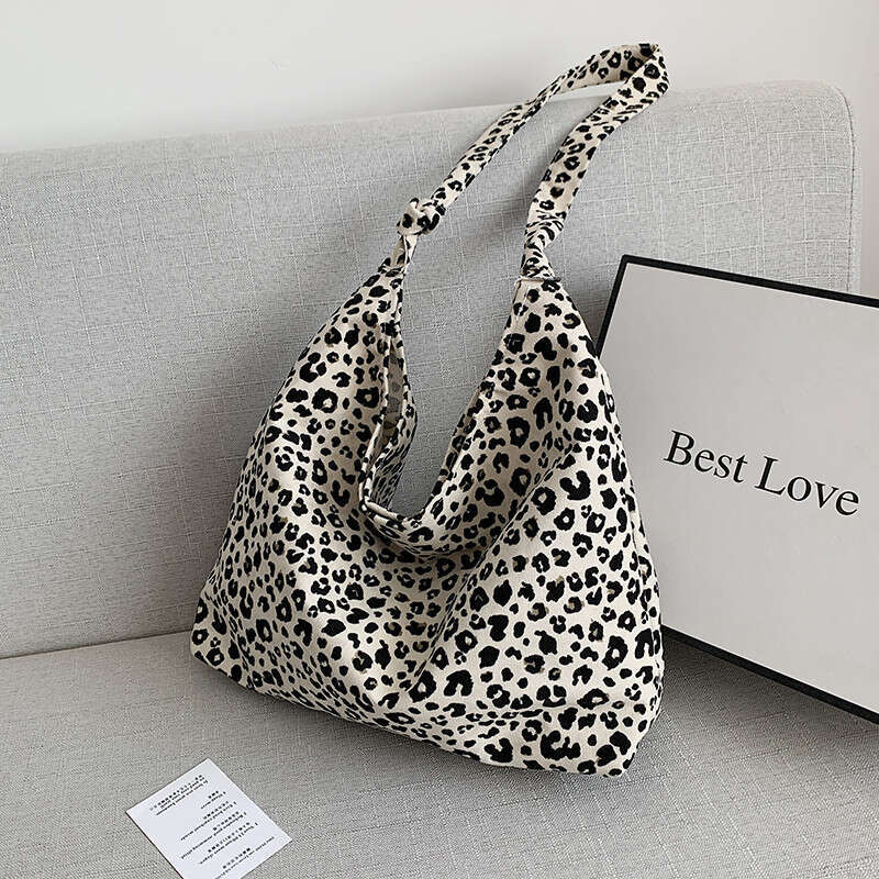 Trendy Small Leopard Print Shoulder Shopping Fashion Canvas Women's Handbag Stylish Large Capacity Underarm Bag