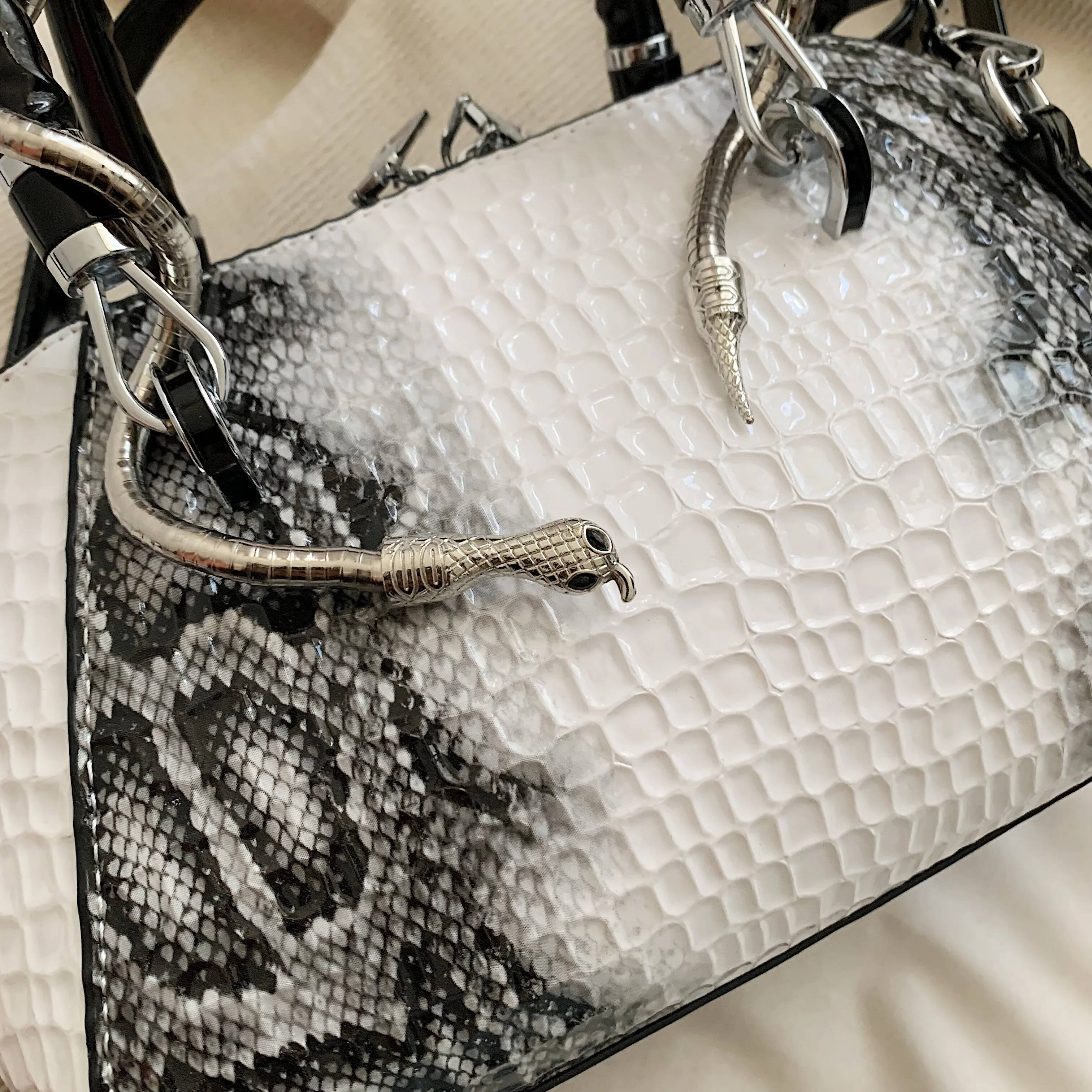 MOODS Designer Bags For Women Crocodile Pattern Top-Handle Shell Bag With Snake Hardware Wild Shoulder Crossbody Handbags