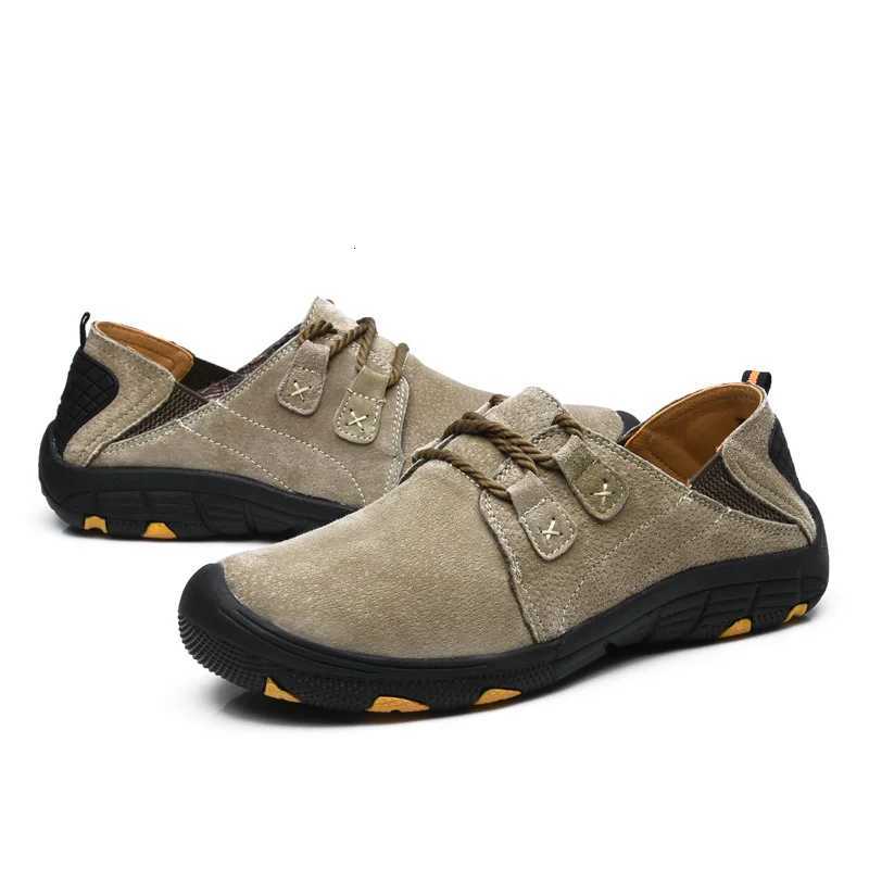Comfortable Men Sneakers Leather Casual Men Shoes Outdoor Wear-Resistant Suede Leather Walking Shoes Men Breathable Work Shoes W250716