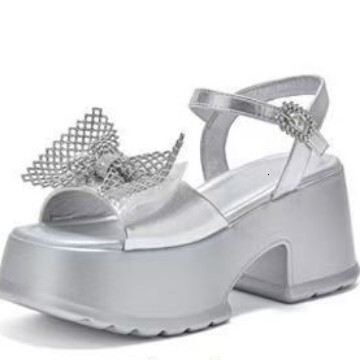 Designer sandals French Round Toe Chunky Fairy Style Mesh Women Summer Outdoor 2025 New Bow High Heel Sandals