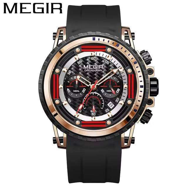 MEGIR 2143 Mens Quartz Solar Watch High Quality 3ATM Waterproof Wrist Watch Date Chronograph Luminous Hands Japan Korea Style