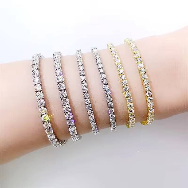 Luxury Men Women Hip Hop Iced Out Fine Jewelry 2MM 3MM 4MM 5MM Lab Diamond S925 Silver Vvs Moissanite Tennis Chain Bracelet