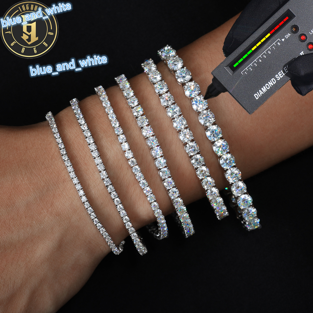 Fine Hip Hop Jewelry White Gold Plated 925 Sterling Silver VVS Moissanite Diamond Iced Out Tennis Chain Bracelet for Men Women