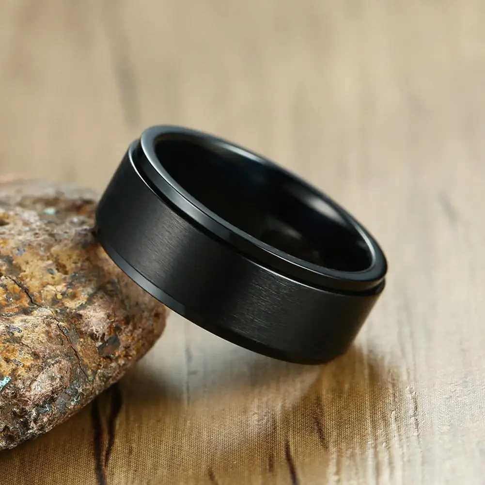 Anxiety Fidget Spinner Rings for Men Male Black Steel Rotate for Women Anti Stress Accessories Jewelry S250716