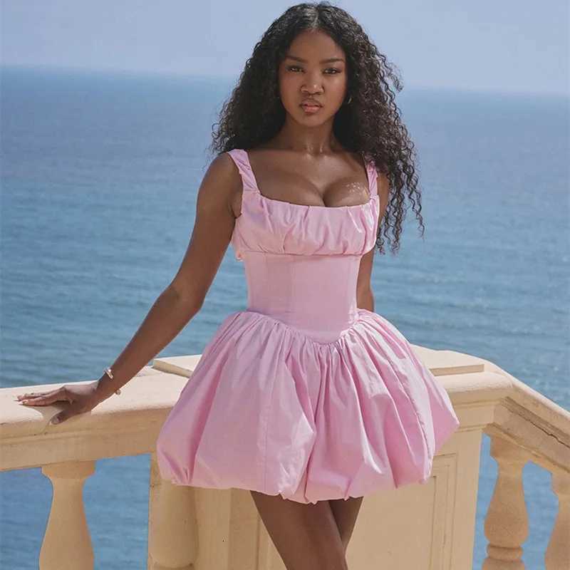 Summer Fashion Sexy Camis Dress Women Fold Slim White Mini Dresses Backless Short Fluffy Shirt Coquette Aesthetic Y2k Clothes R250716