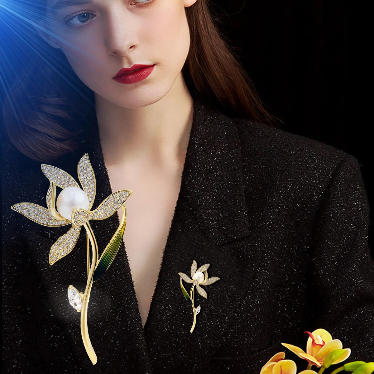 SUYU Fashionable Narcissus Corsage Copper Micro Inlaid Plant Brooch Womens Clothing Accessories 250712