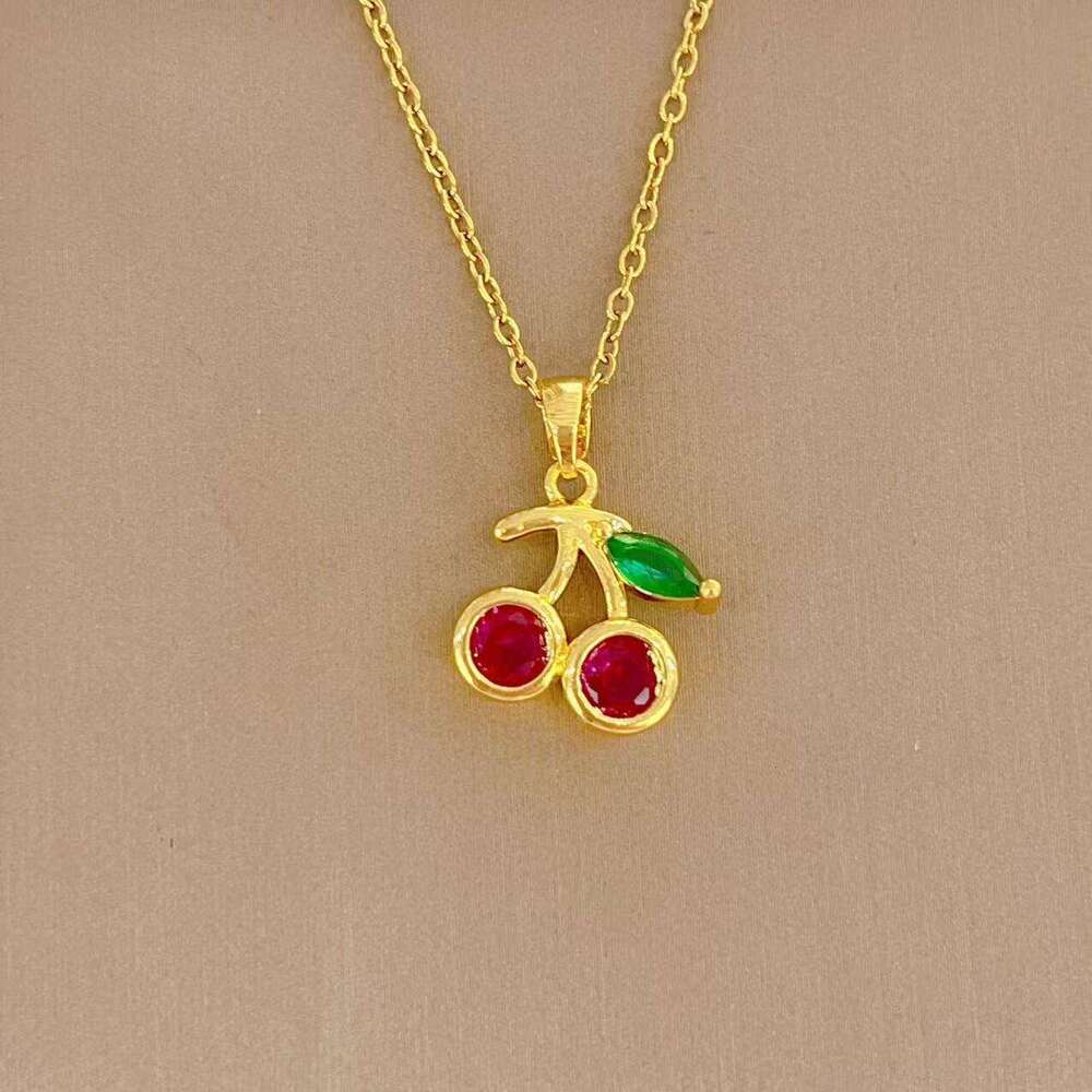 Hot Selling Fashion Simple Fruit Cherry Red Pendant Enamel Women's Collarbone Versatile Necklace Wholesale 3B3