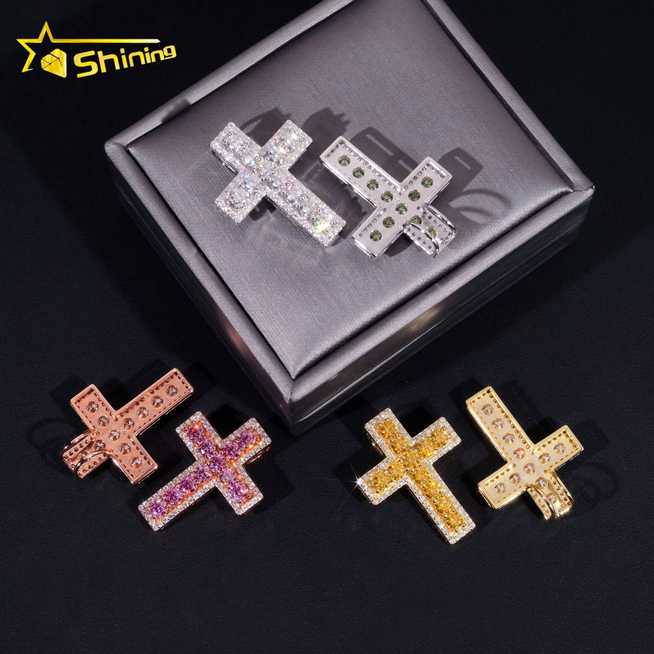 Ready to Ship Valentine Gift Colorful Moissanite Pendant 925 Silver Gold Plated Iced Out Pendant Moissanite Cross Pendant