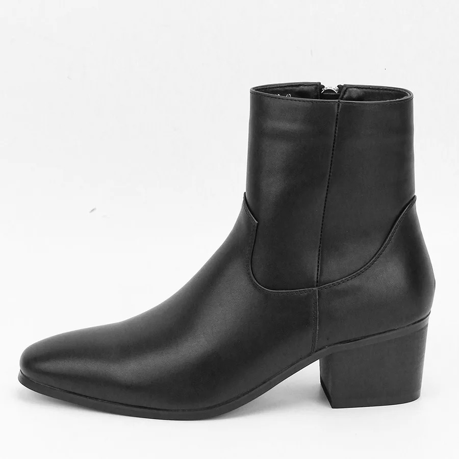 High Heel Men Zipper Boots Fashionable Guys Boots Chunky Heel Motorcycle Shoes 250715