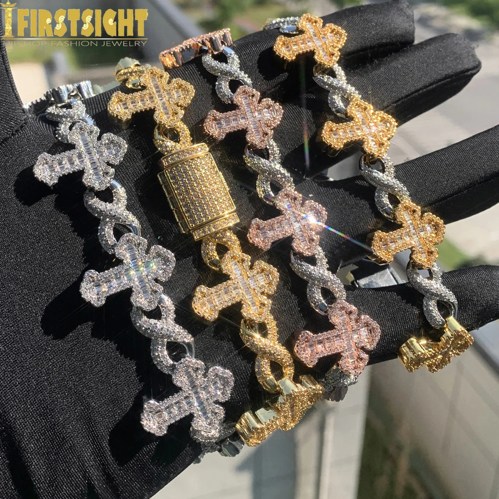 Iced Out Cross Infinity Charm Bracelet Micro Paved Cubic Zirconia Cuban Chain For Women Men Hip Hop Rapper Jewelry 250712