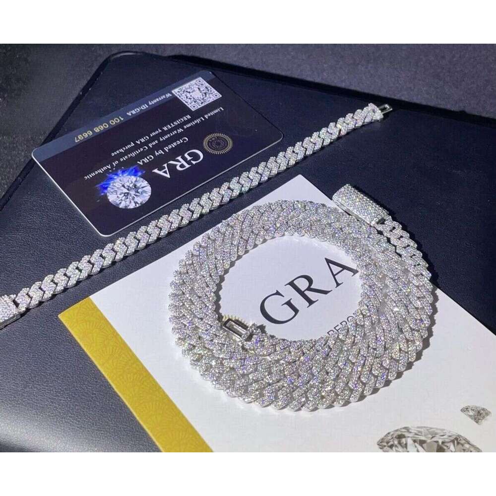 Pass 100% diamond testSterling Sier Moissanite with 8mm GRA Ice Out Cuban Chain and Rapper Necklace