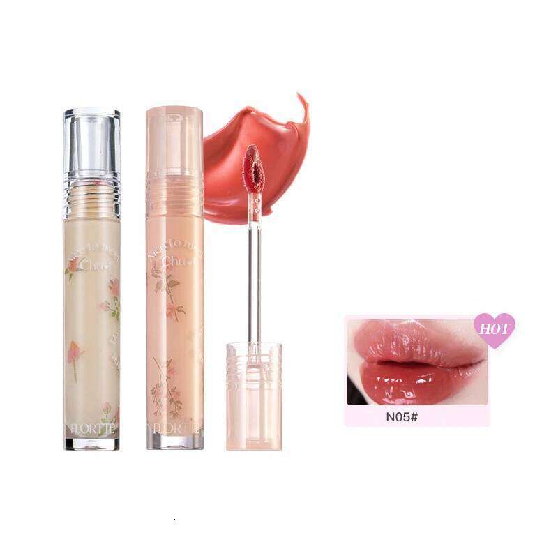 FLORTTE Glow Glaze First Kiss Dew Vitamin Long-Lasting Lip Gloss Lipstick Make Up Mirror Lipgloss