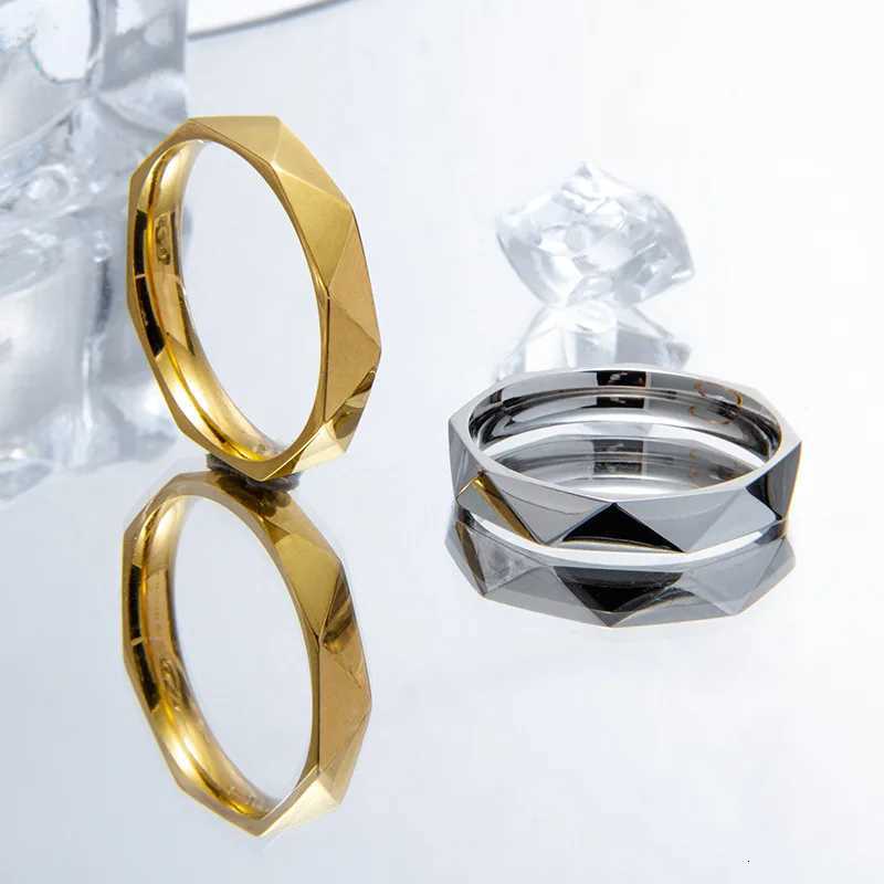 Classic 4mm Minimalist Stainless Steel Rhombus Surface Cut Unisex Ring - Couple Jewelry Accessory Gift S250716