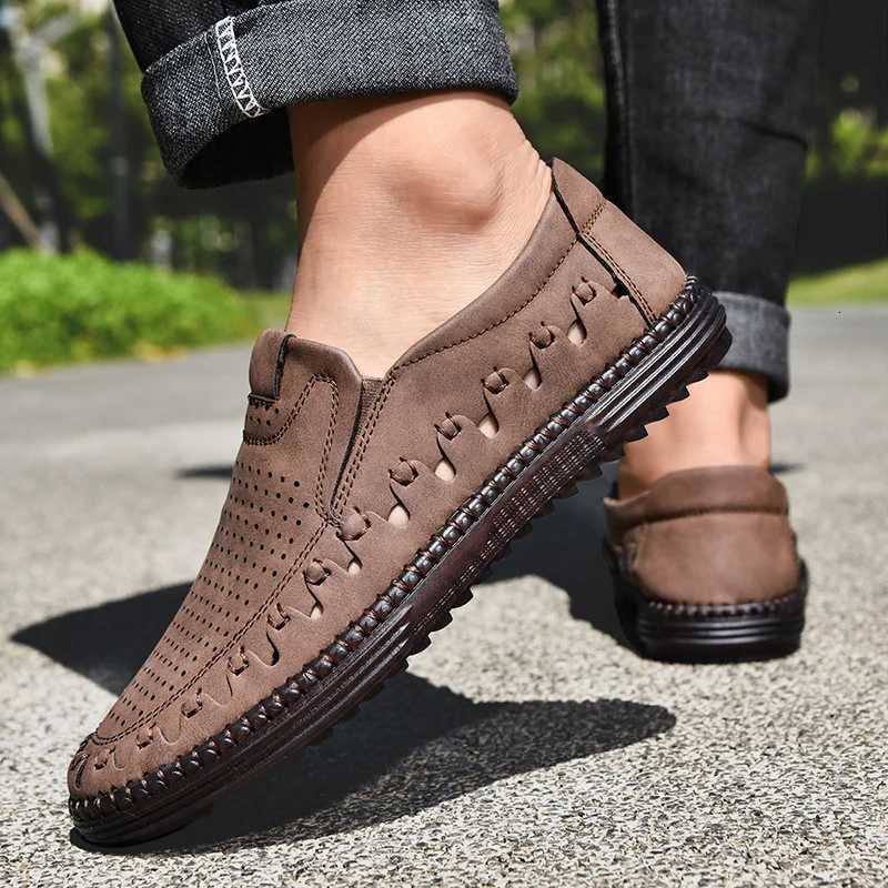 Summer Breathable Handmade Shoes Punching Leather Casual for Mens Flats Walking Shoes Outdoor Footwear Loafers Breathable Shoes W250716