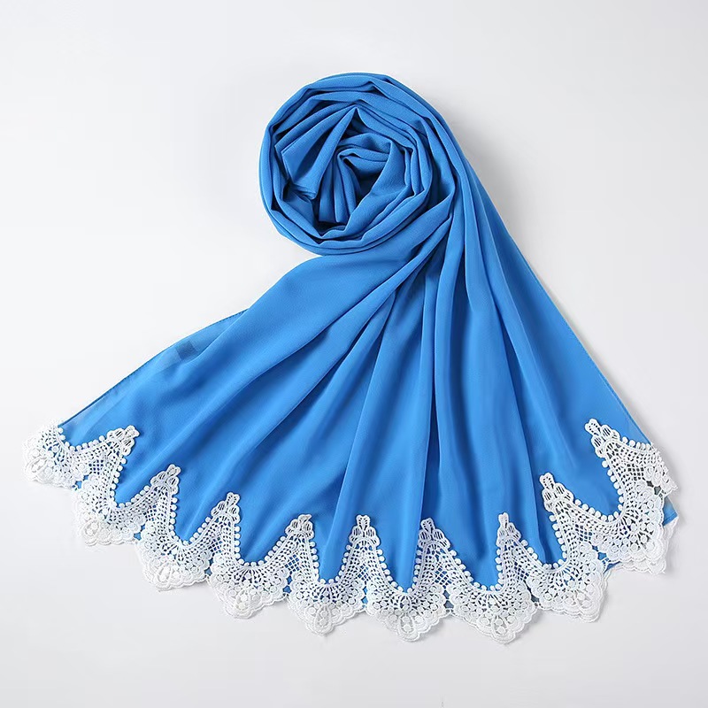 T1224 New Pearl Chiffon Headscarf Malaysia Fashion Splicing Lace Scarf