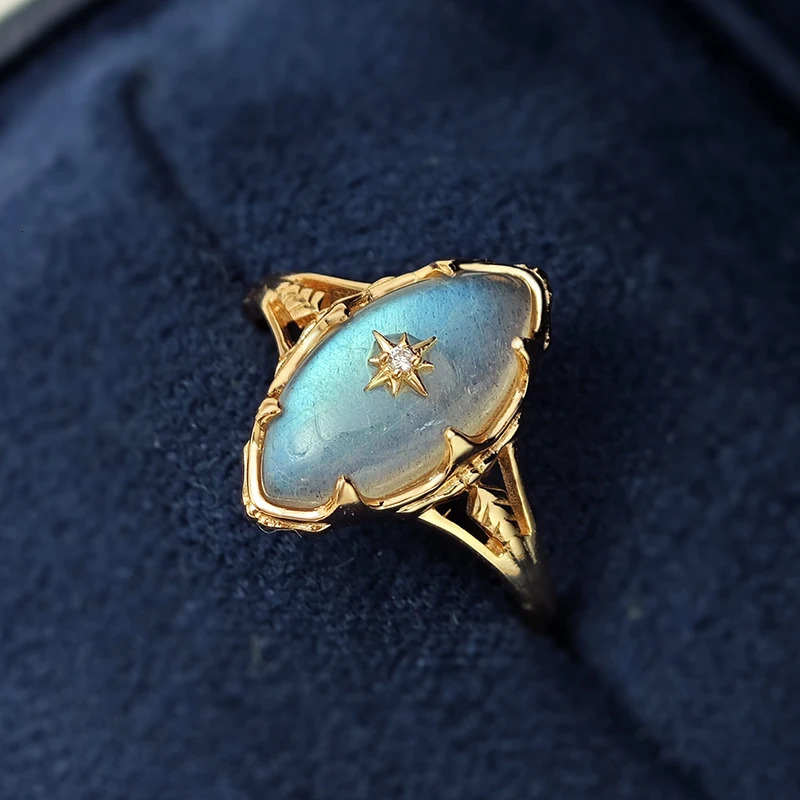 LAMOON Gemstone Labradorite Ring For Women Natural Stone 925 Sterling Silver Gold Vermeil Jewelry Mysterious Sky Vintage Ring 250712