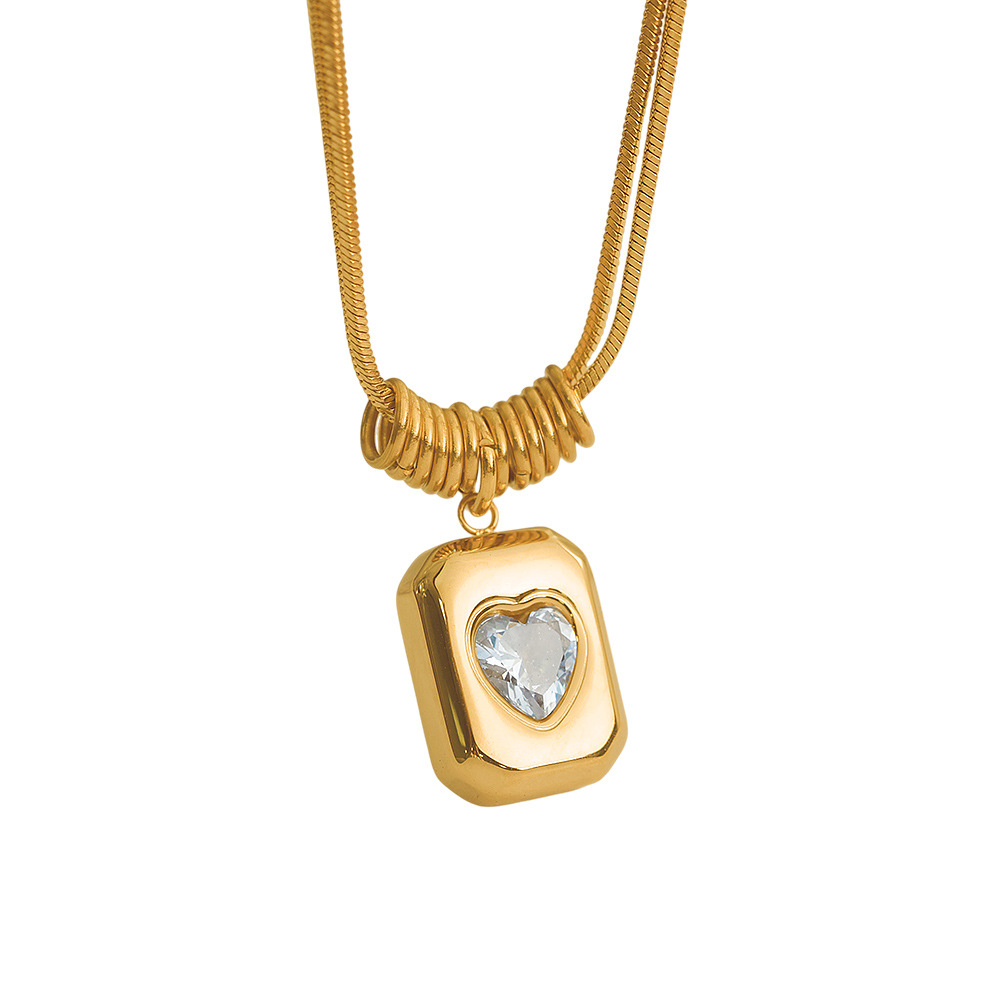 European and American Retro Geometric Heart and Love Pendant Clavicle Chain with High grade Double layer Serpentine Titanium Steel Necklace Ornament