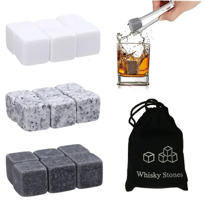 6pcs Whiskey Stones Sipping Ice Cube Cooler Reusable Whisky Ice Stone Whisky Natural Rocks Bar Wine Cooler Party Wedding Gifts 250715