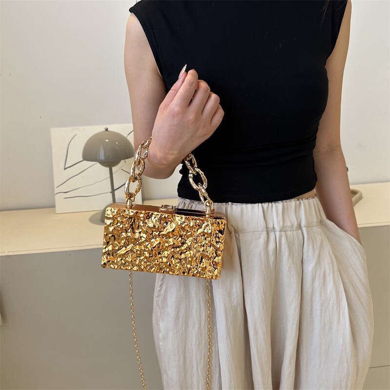 Acrylic Ice Crack Pattern Box for Women 2025 Summer Personality Thick Chain Handbag Crossbody Evening Bag Trendy