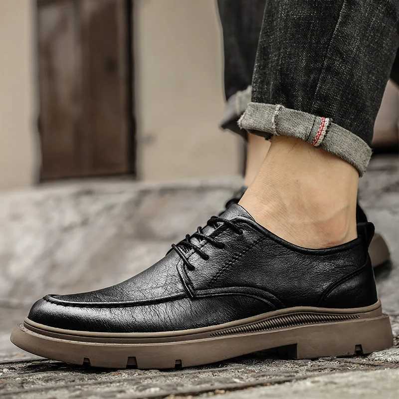 Mens Shoes New Spring and Autumn British Style Leather Shoes Mens Business Dress Big Head Cowhide Work Non-Slip Casual Shoes W250716