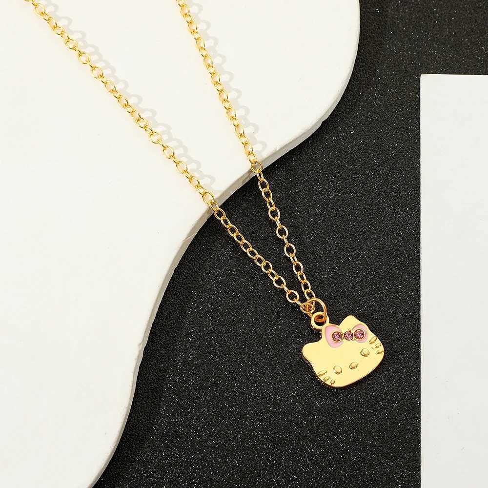 Sanrio Gold Color Simple Cute Sanrio Hello Kitty Pendant Necklaces for Women Girls Party Wedding Accessories Jewelry Giftsw250716