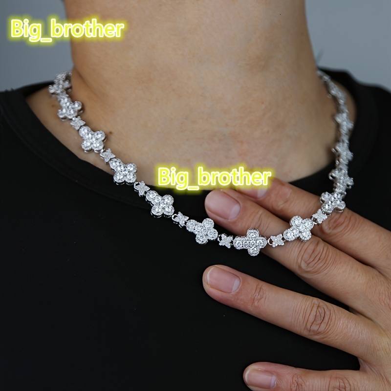 Hot Sale 10mm Cross Star Necklace Men Women Hip Hop Jewelry Gold Plated Cubic Zirconia CZ Diamond Cuban Link Out Tennis Chain