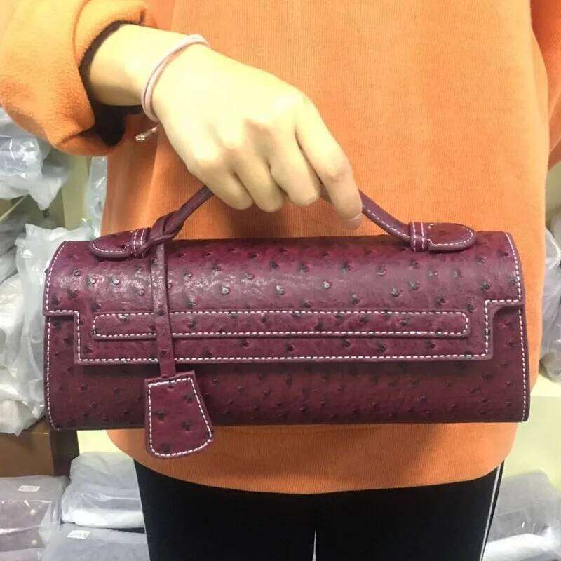 Classic Elegant Ostrich Women Clutch Python Handbags Ladies Fashion Tote Purse Female Messenger Shoulder Bag