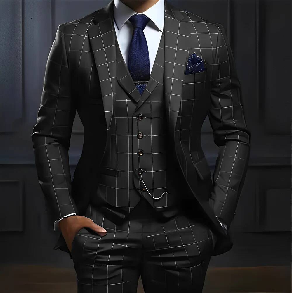 Plaid Men's Suit 3 Piece Formal Business Work Clothes Party Groom Wedding Tuxedo Custom Color Xs-5Xl Suit Men