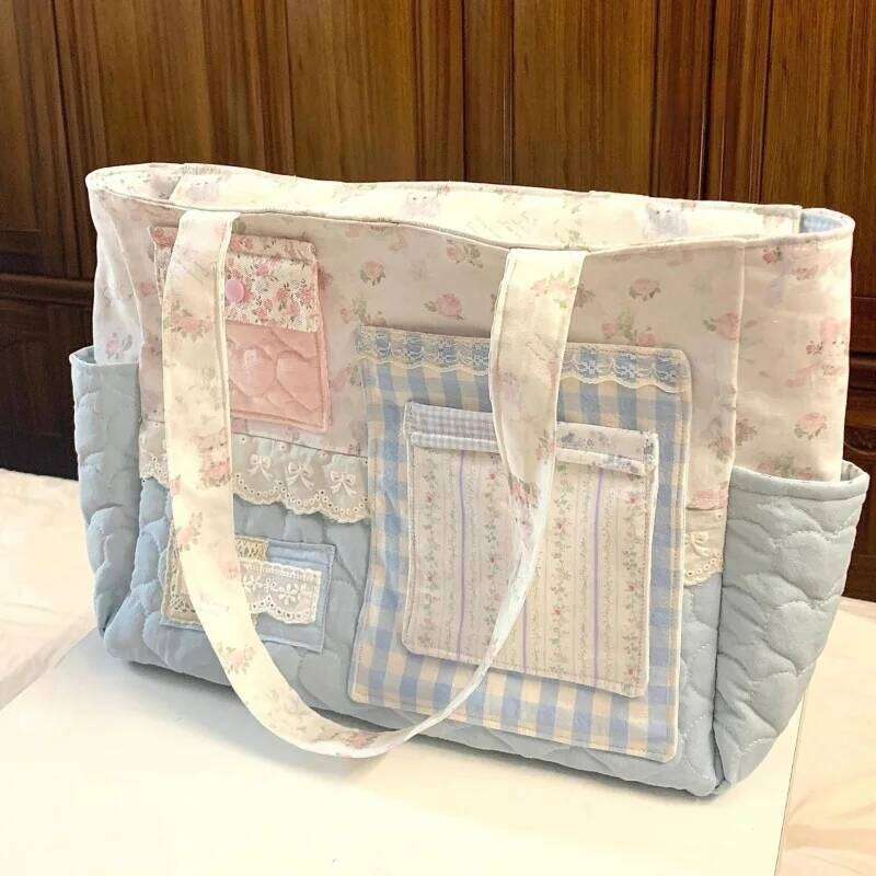 Designer Luxury Xiuya Sweet Shoulder For Women Floral Elegant Cute Fashion Tote Bag Aesthetic Patchwork Large Capacity Femal Handbag