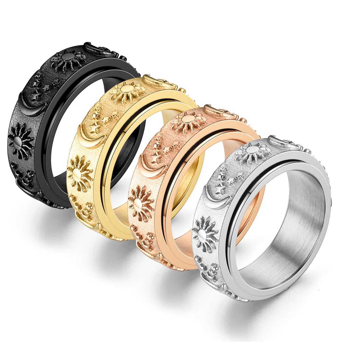 Spinning Anxiety Relaxing Ring With Star And Moon For Women Stainless Steel Rotate Freely Fidget Spinner Rings Bohemia Jewelry S250716