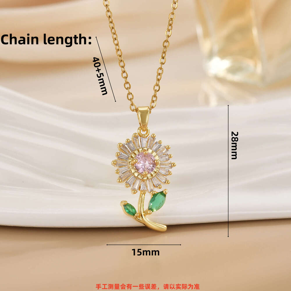Non-Fading For Women, Internet Celebrity Suower Zircon Flower, Niche New Design Pendant, Elegant Titanium Steel Necklace F54