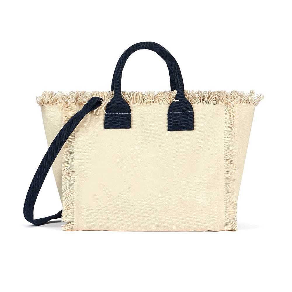 Solid Color Simple Design Womens Tassels Handbag Large Capacity Canvas Bag Beach Bag Luxury Brand Medium Size Tote Bag