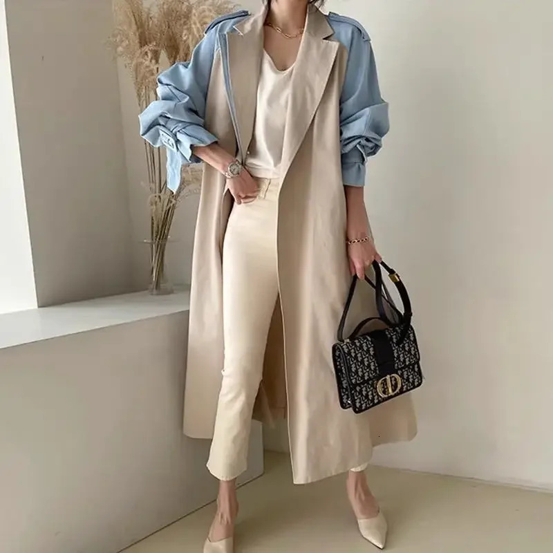 ChicAutumn Korean-Style Long Jacket For Women With Sensibility Blocking Color Waist-Fitted Vintage Lapel 250715