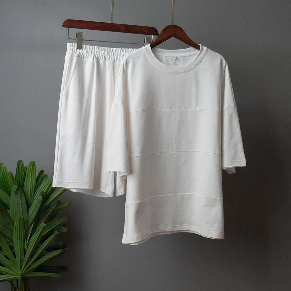 Shorts Summer Loose Casual Patchwork Straight Pants Cotton Short Sleeve T-Shirt Set B5