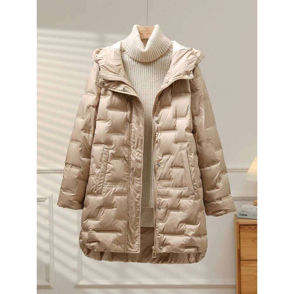 Lagabogy 2025 New Winter Women 90% White Duck Down Jacket Hooded Zipper Ultra Light Coat Casual Warm Loose Puffer Feather Parka