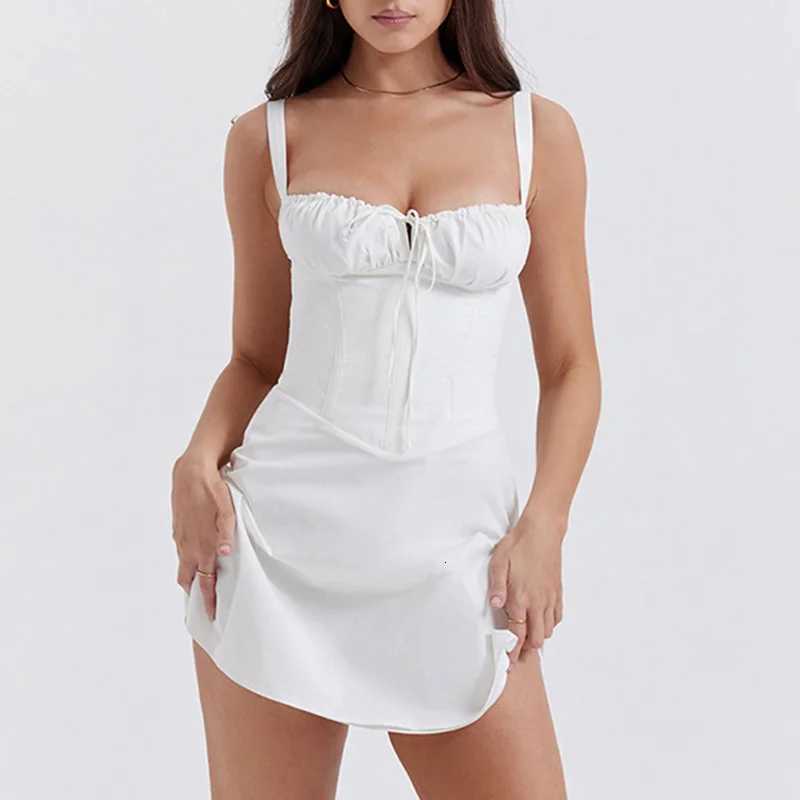 2025 Women Summer New Fashion French Style Elegant Casual Tie Waist-fitted Slimming Dress Womens Sleeveless Side Slit Dress R250716