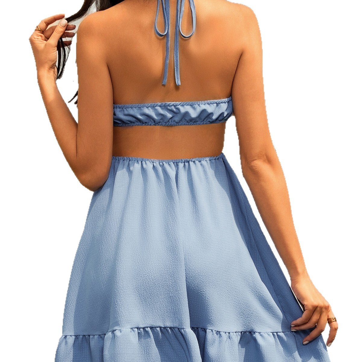 2025 European and American Sexy Women's Fashion Cross-Border Amazon New Halter Neck Patchwork Dress Elegant Off-Shoulder Sleeveless