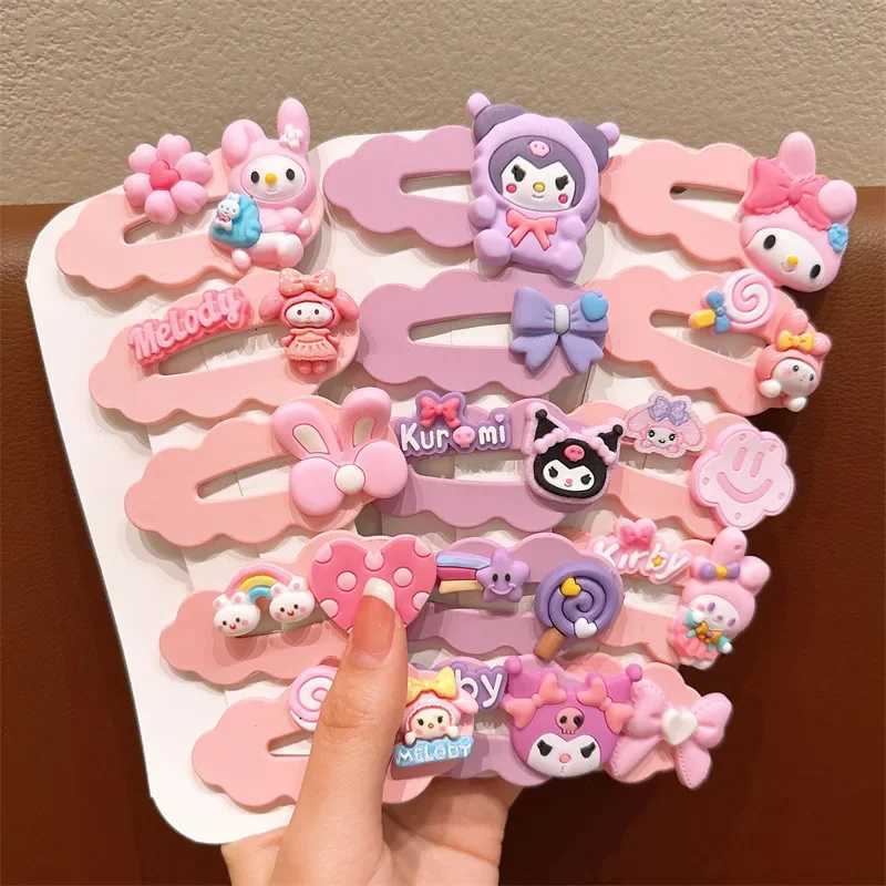 Sanrio 2025 New Sanrio Childrens Hair Clip Cute Kuromi Cartoon Hair Clip Set Sweet Beauty Childrens Cloud Clip Hair Accessoriesw250716