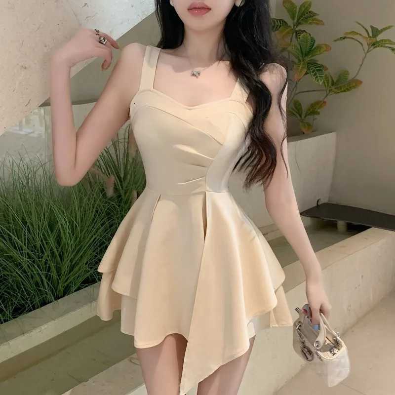 Women Sexy Backless Ruched Irregular Elegant Party Dresses Summer Strap Sleeveless High Waist Slim Sweet Club Mini Dress Vestido R250716