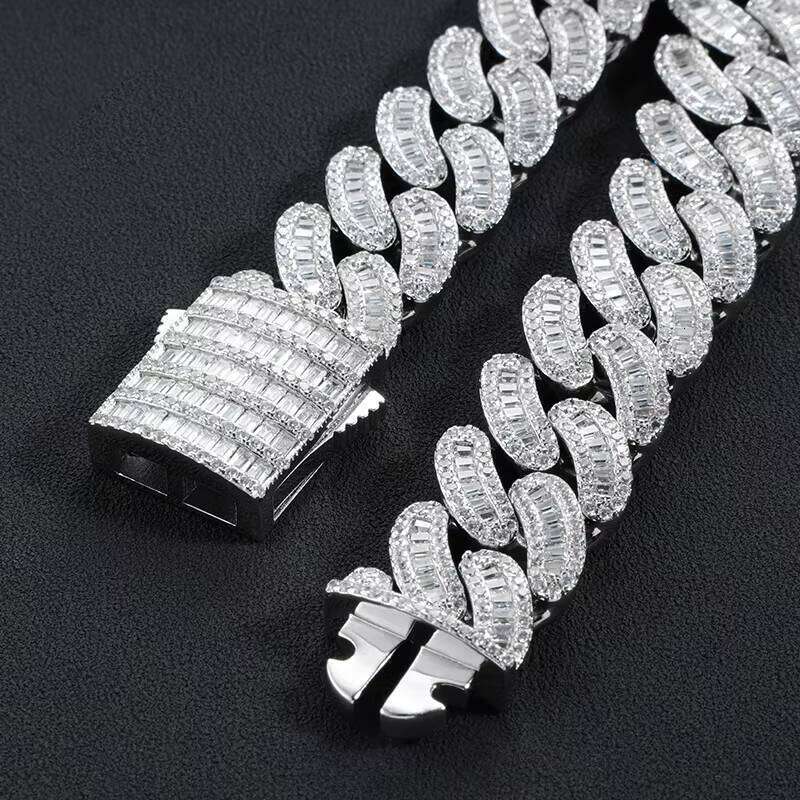Hip hop jewelry braceletTop jewelry bracelet necklaceCustom 16mm Vvs Moissanite Iced Out Dia Necklace Arc Sterling Sier Baguette Cuban Chain